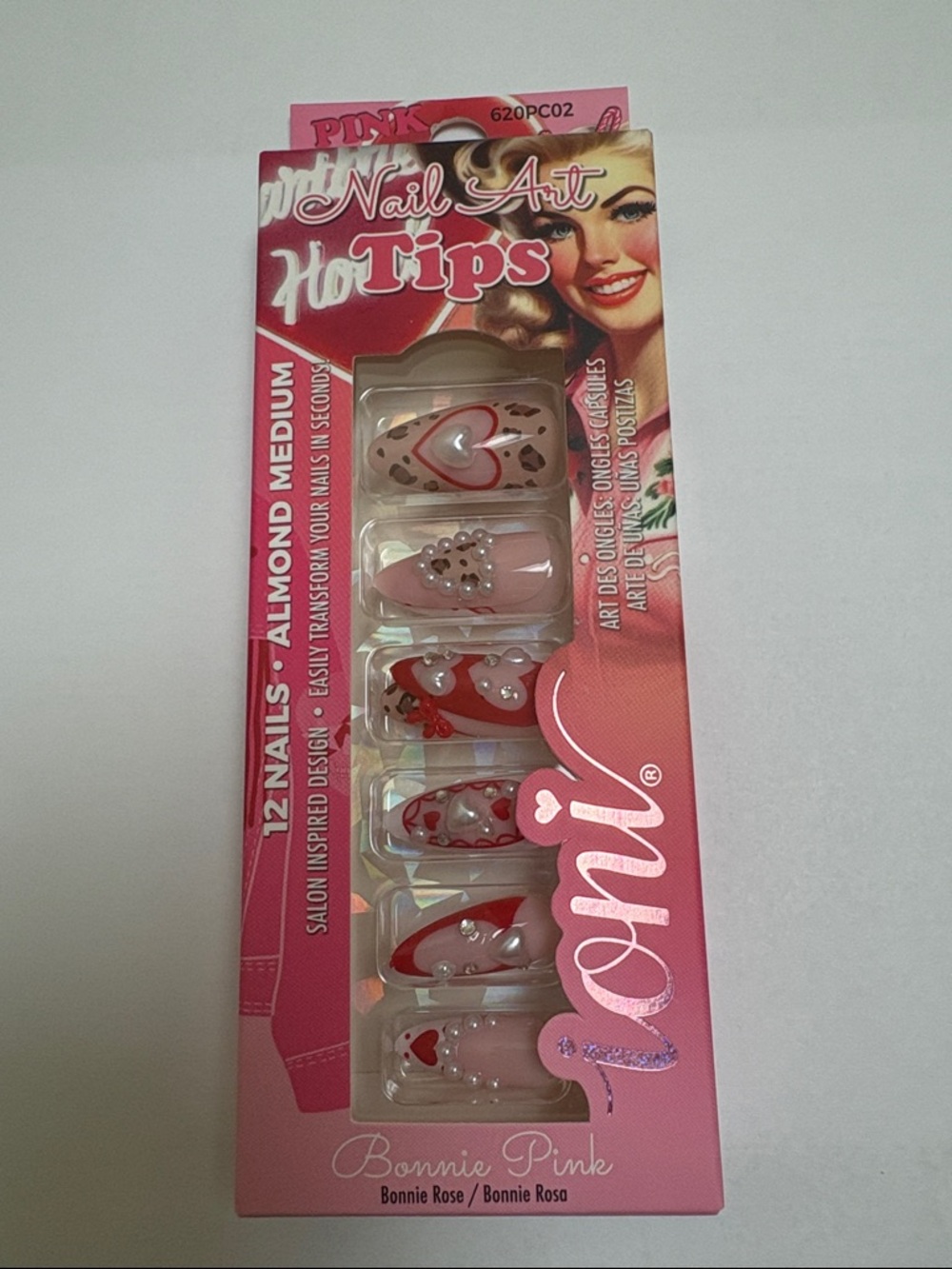 Ioni Pink Cowgirl Nail Art Tips Bonnie Pink Press On Nails Almond Medium 12 Pc